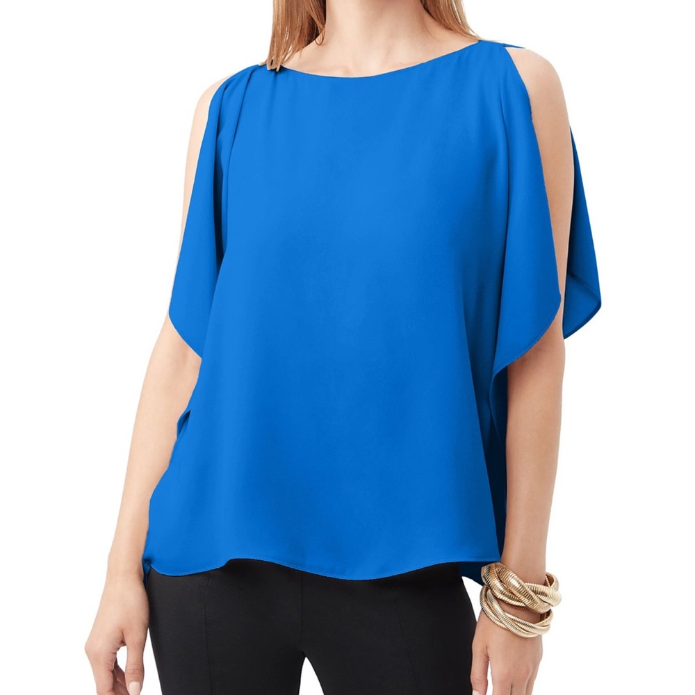 Trina Turk Rina Silky Satin Back Crepe Bateau Short Sleeve Top XS/S